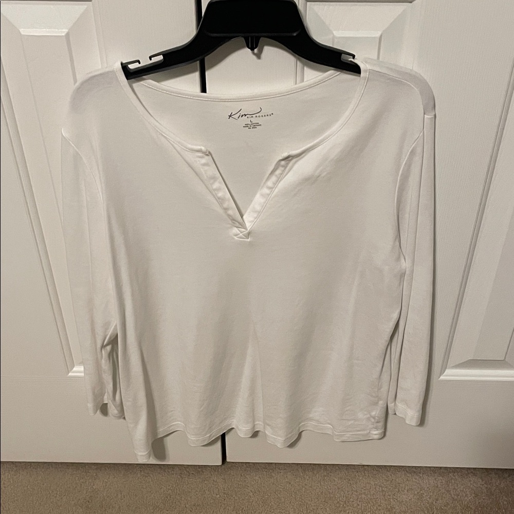 Kim Rogers Women's White Long Sleeve Top Large (Like New)